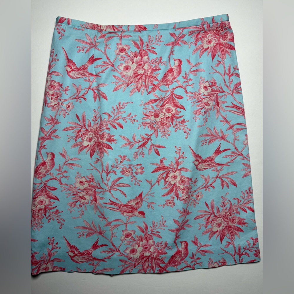 Harold's Aqua Pencil Skirt with Pink Floral & Bird Print - Picture 1 of 6